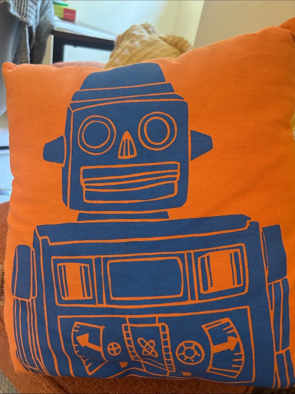 Robot Print Decorative Pillow Covers - Orange, Blue, Cream, Yellow